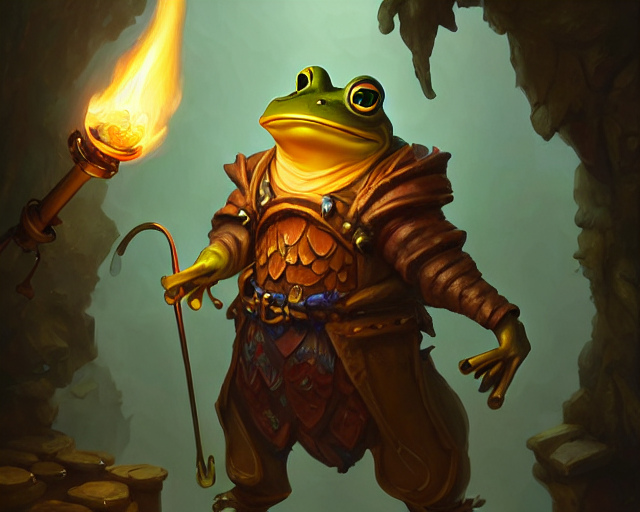 描述语:an anthropomorphic frog shopkeeper from final fantasy