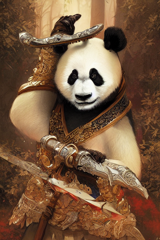超好用！AI绘画关键词，熊猫战士概念美术设计